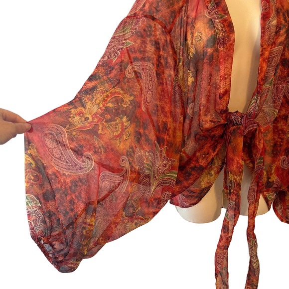 AndTheWhy Rust Oversized Paisley‎ Tie Front Top Large Pre-owned - Picture 2 of 6